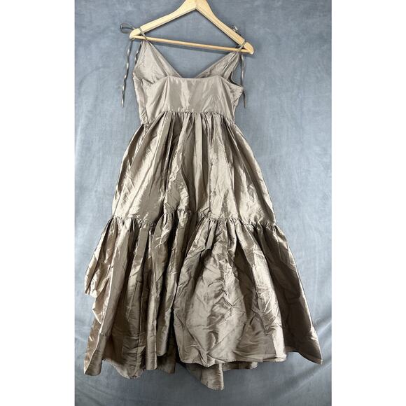 Anthropologie Bloni Tiered Shine Dress Size Small Metallic Midi Dress Bronze - Picture 7 of 12